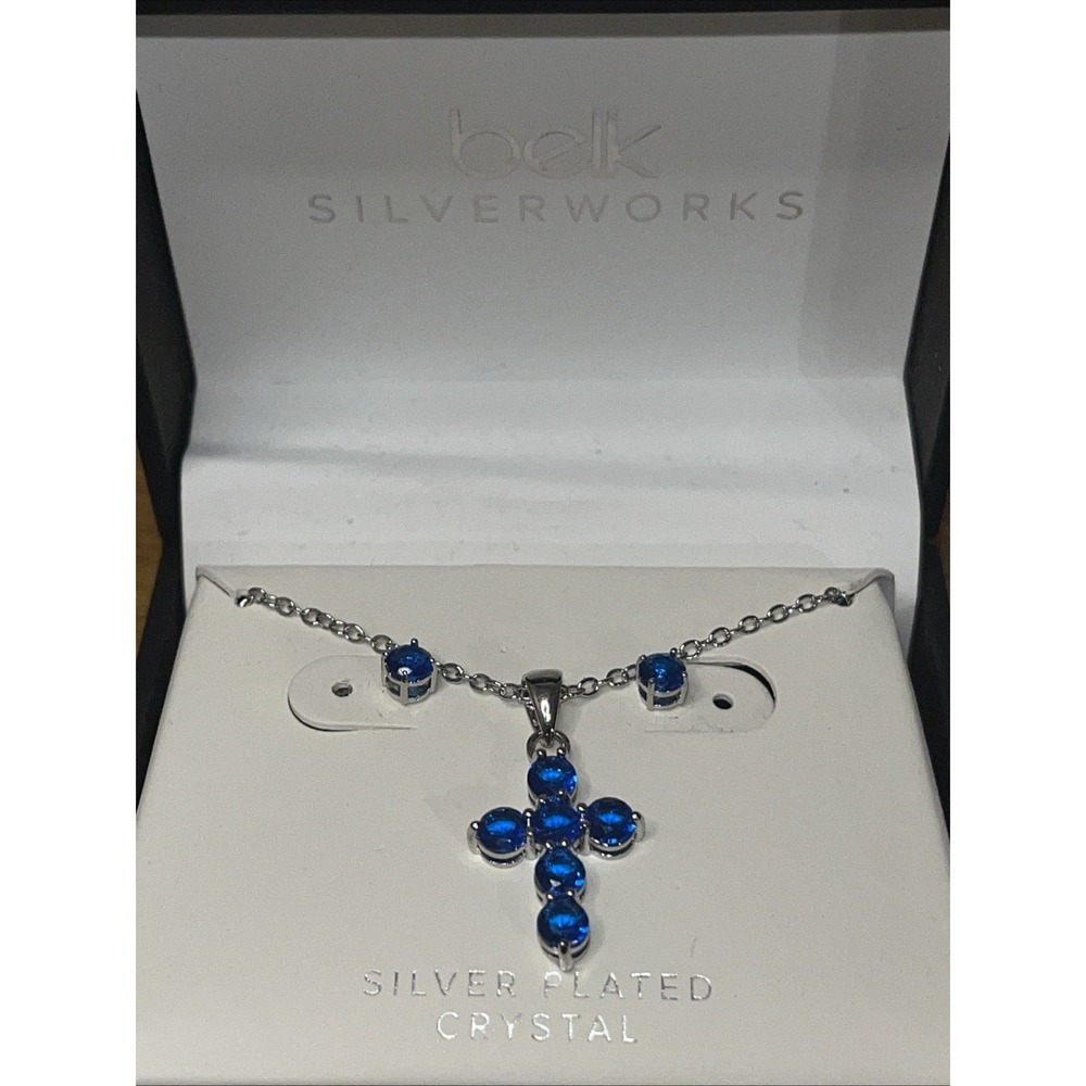 Belk Silverworks Silver Plated Crystal Cross Pendant Chain Necklace Earrings Set